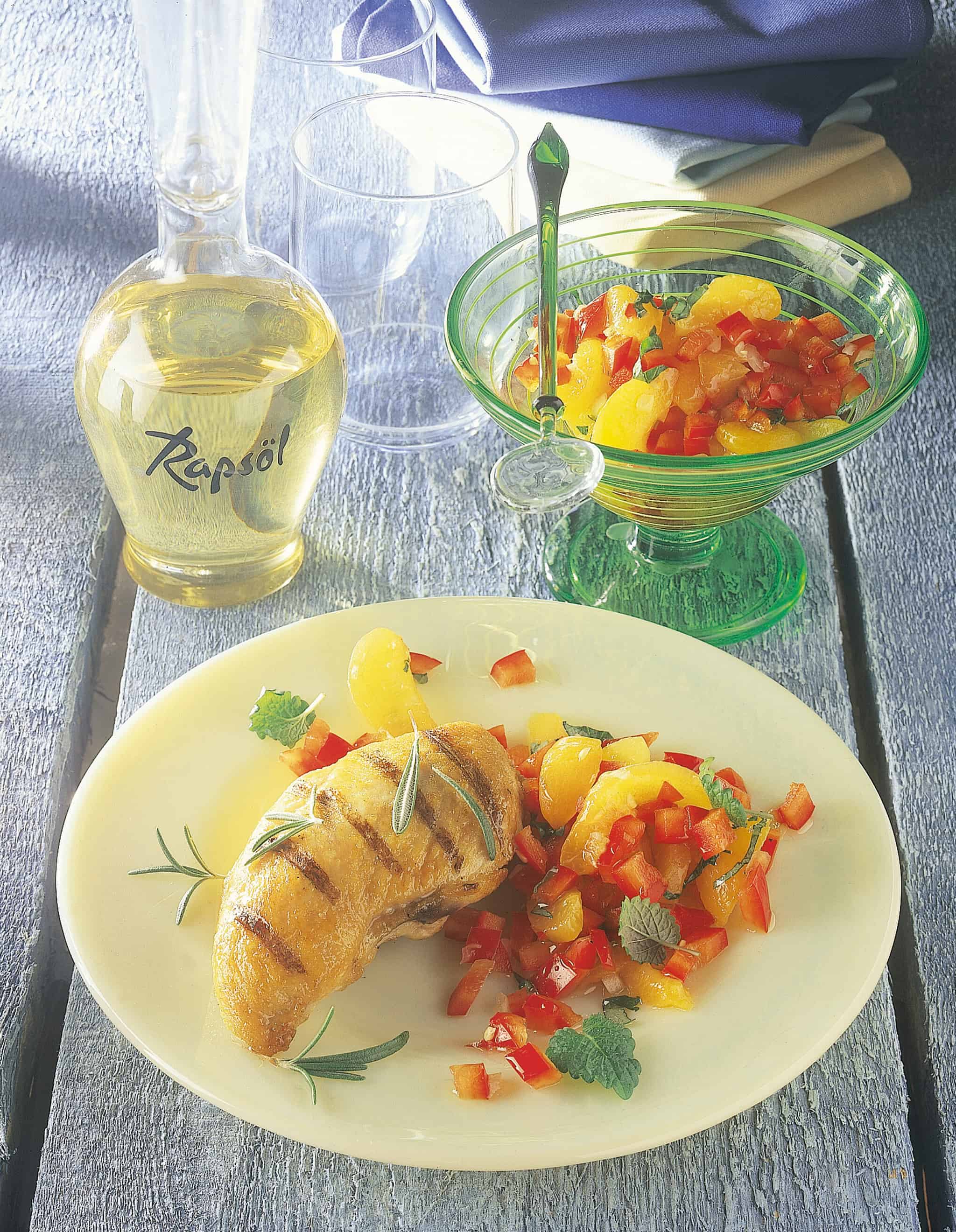 Gegrillte Hähnchenbrust mit Aprikosen-Paprika-Dip › Rügener Rapsöl